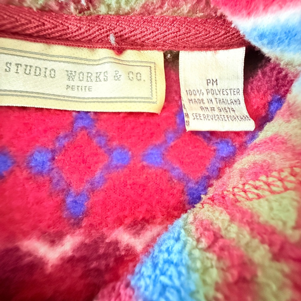 Vintage Studio Works Fleece Hoodie Women Geometric Aztec Button 90s - Picture 6 of 11